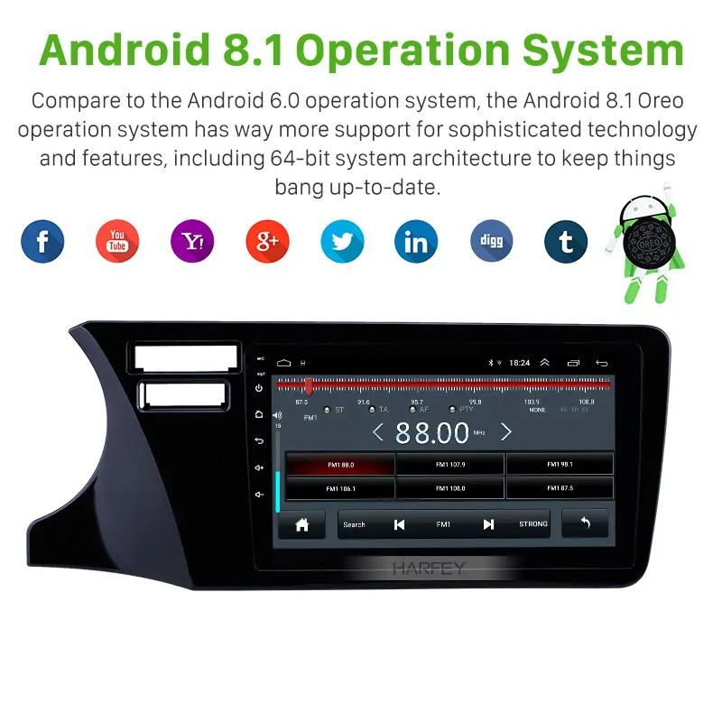 Мультимедийный плеер Harfey 2Din 9 дюймов Android 8 1 GPS для Honda City 2014 2015-2017 поддержка LHD