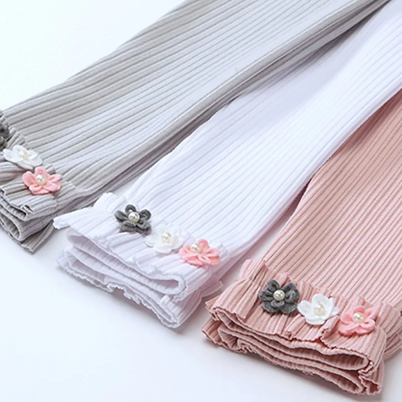 Осенние штаны с цветочным рисунком для маленьких девочек леггинсы Детские милые