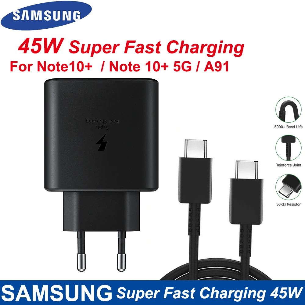 

Original Samsung 45W USB-C Super Adaptive Fast Charge Charger EP-TA845 For Samsung GALAXY Note 10 Plus S20 S21 A71 A91 5A Cable