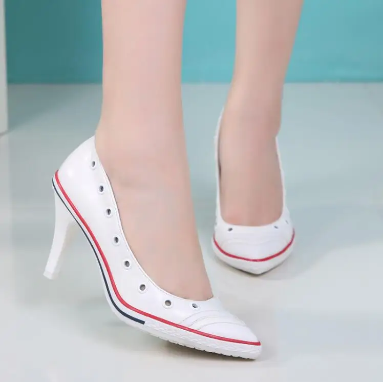 Женские туфли на высоком каблуке лодочки из натуральной кожи с острым носком и