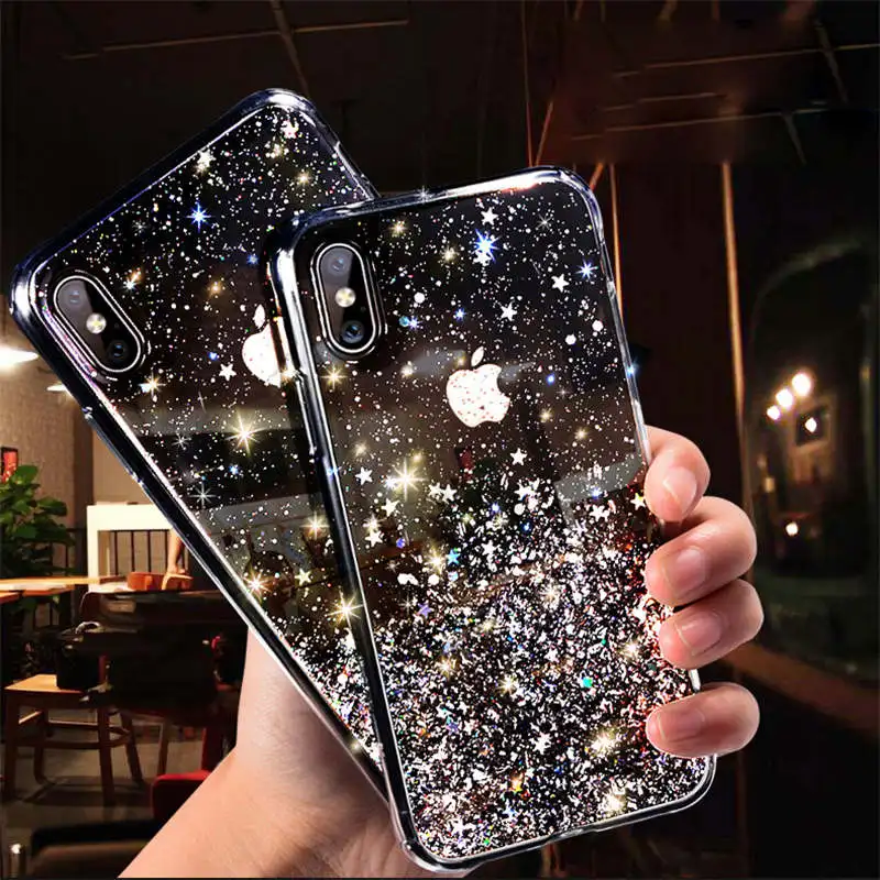 Роскошный Блестящий Мягкий чехол из ТПУ для телефона iPhone 12 mini 11 Pro Max с блестками