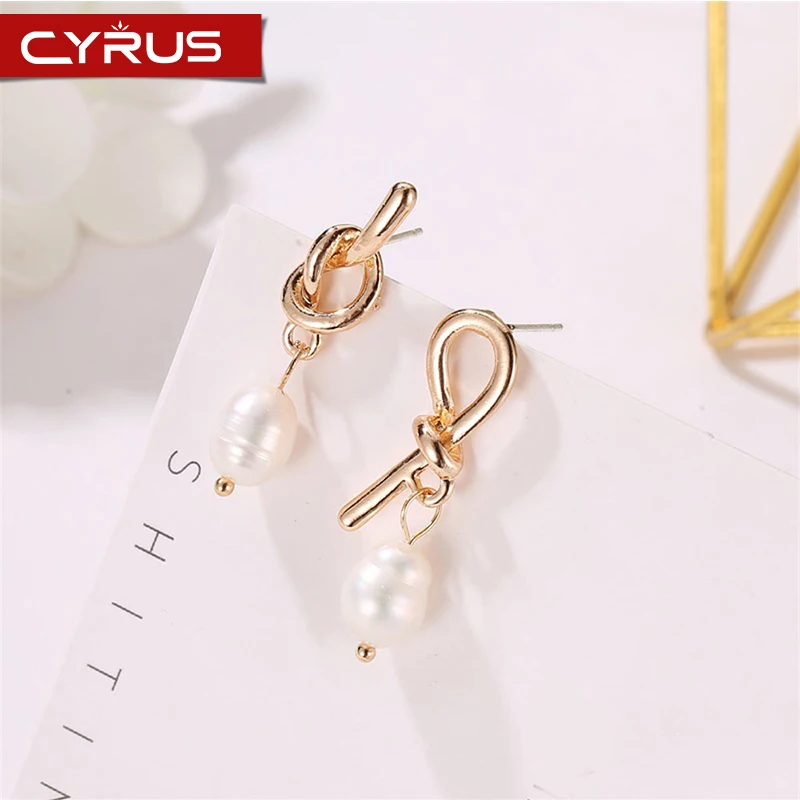 2019 корейские висячие серьги с узлом и жемчугом для женщин Необычные золотые