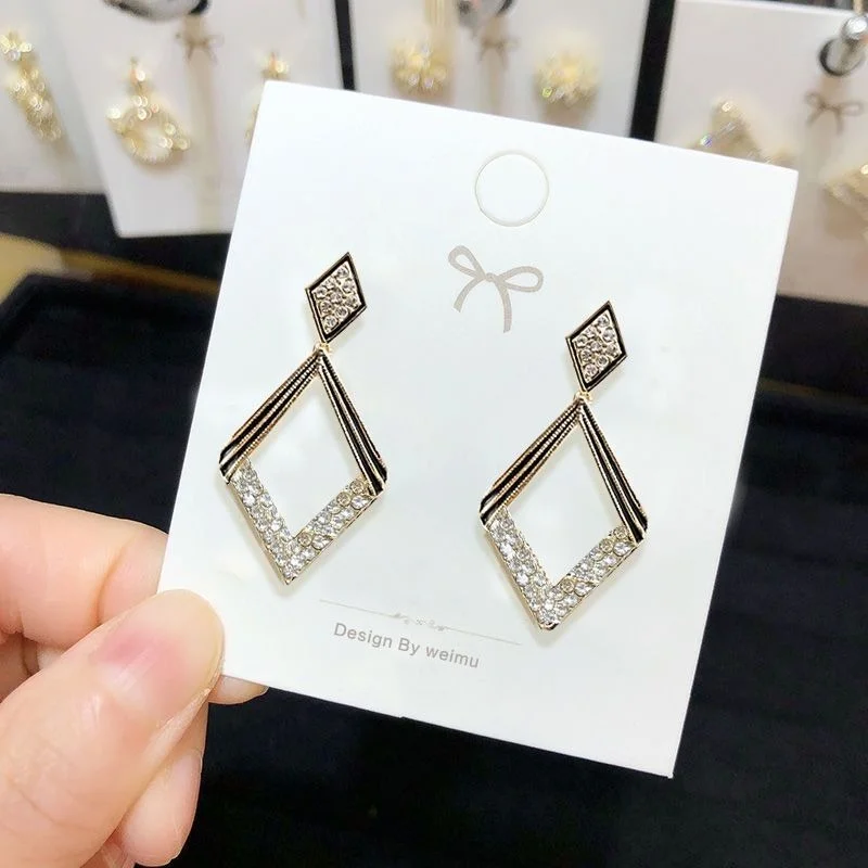 

S925 Silver Needle Geometry Full Diamond Earrings Retro Temperament Pendant Exaggerated Web Celebrity Sense Earrings