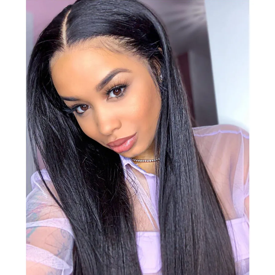 

26 Inch Long Middle Part Silky Straight Black Lace Front Wig for Women Babyhair Preplucked Heat Resistant Synthetic Glueless
