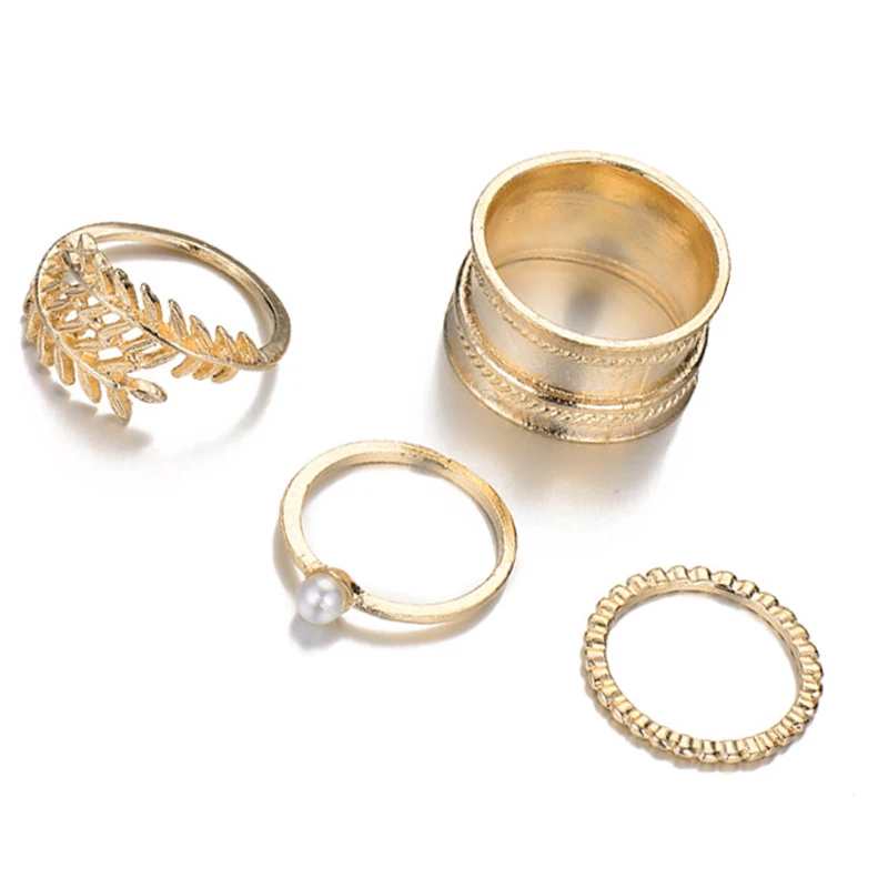 4 шт./компл. Женский комплект колец геометрическое Открытое кольцо с листьями и