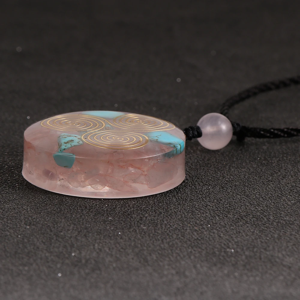 Целебный розовый кристалл Orgone Ожерелье Амулет тонущий камень Orgonite кулон