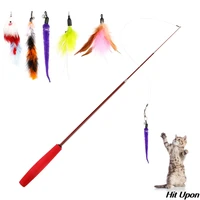 5 in 1 interactive cat feather toy feather teaser stick wand pet retractable feather bell refill catcher toy product for kitten