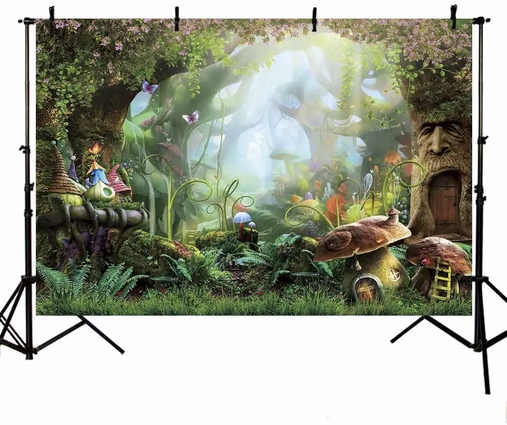 Photo Background Fairy Tale Enchanted Green Forest Girl Birthday Party Decoration Banner Children Portrait Backdrops Props