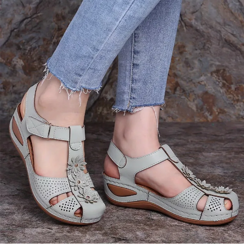 Сандалии женские с цветочным принтом шлепанцы открытым носком ремешок на