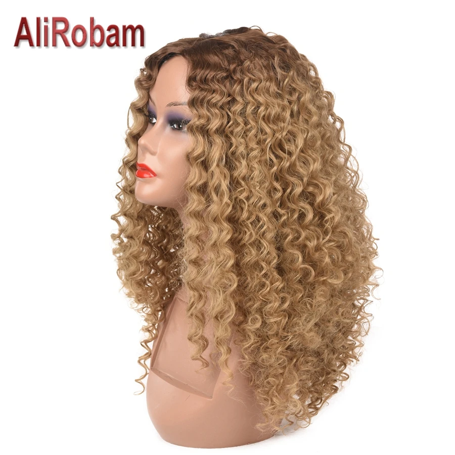 AliRobam афро кудрявые парики для черных женщин коричневые смешанные синтетические
