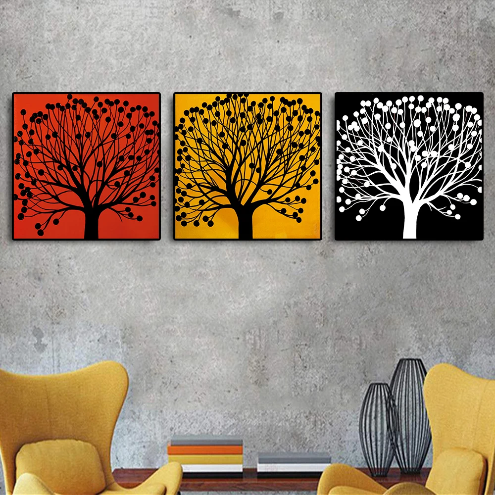 

3 Panels Black and White Posters And Prints Modern Abstract Tree Canvas Painting Wall Art Pictures For Bedroom Decoration