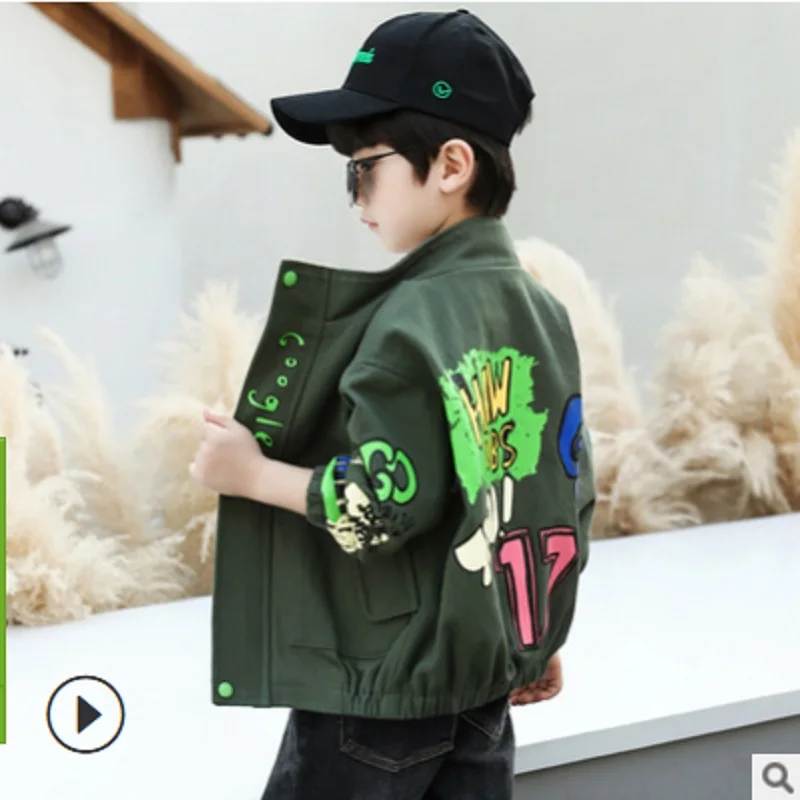 

Boys Leisure Jacets New 2021 Spring and Autumn Children's Clothing Boys Casual Letters Printed Cotton Kids Jacket Size4-14 ly051