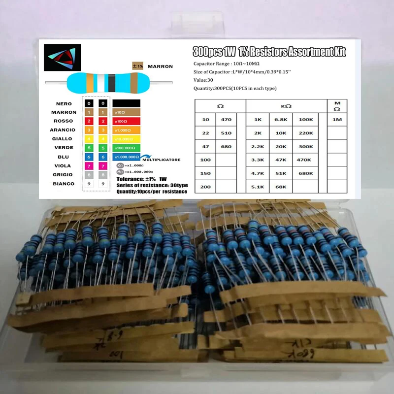300 шт. 1% 1 Вт 10 об ~ м ом 30 значений * = металлическая пленка|resistor assorted kit|10 ohmmetal film resistor