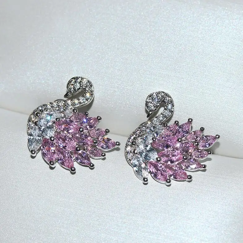 New Stunning Classical Animal Jewelry 925 Sterling Silver Three Color Marquise Cut 5A Cubic Zircon Party Swan Stud Earring Gift | Украшения
