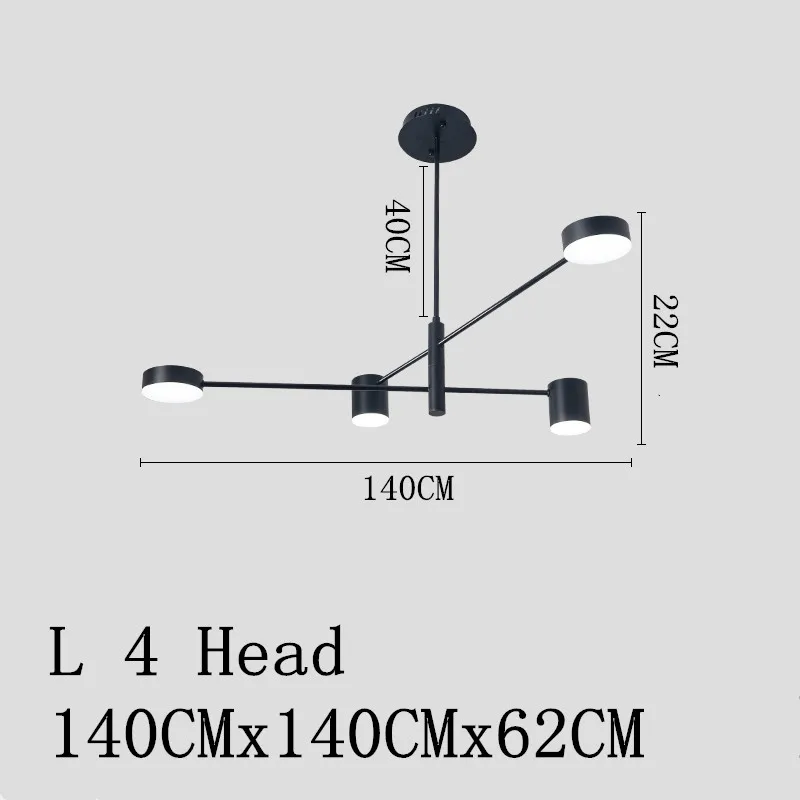 L 4Head 140x140x62CM Nordic Led Ceiling Chandelier Light Lamp with Black Round Long for the Living Room Loft Bedroom Hall Dining Room Home Decor Lamp - Цвет абажура: L 4Head 140x140x62CM