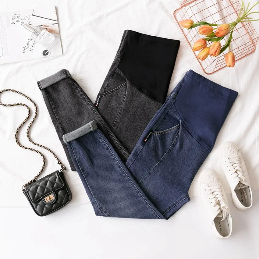 Осенне-зимние новые старые джинсы для беременных женщин модные дикие джинсовые