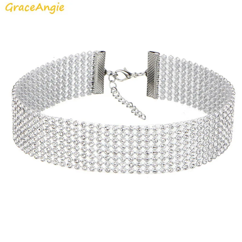 GraceAngie, 1 шт., блестящие стразы, прозрачный цвет, опционально, серебряный цвет, цепочка из сплава, колье, ожерелье, женские вечерние аксессуары