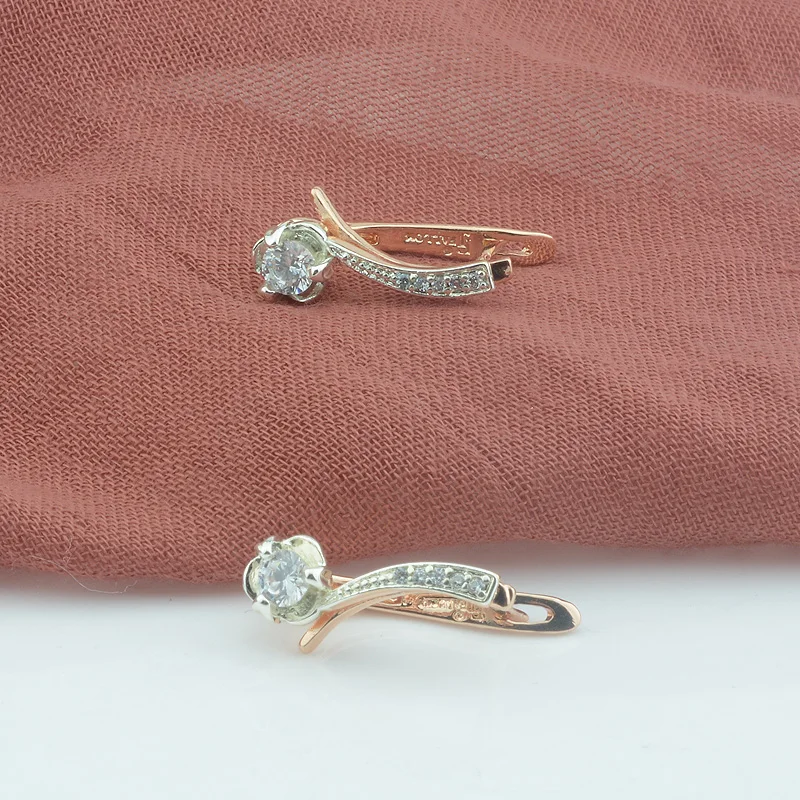 Женские Висячие серьги FJ из розового белого кубического циркония 585 пробы с