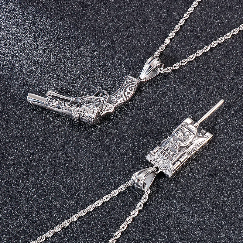 

Retro punk style creative item jewelry personalized army tank pistol titanium steel men's pendant