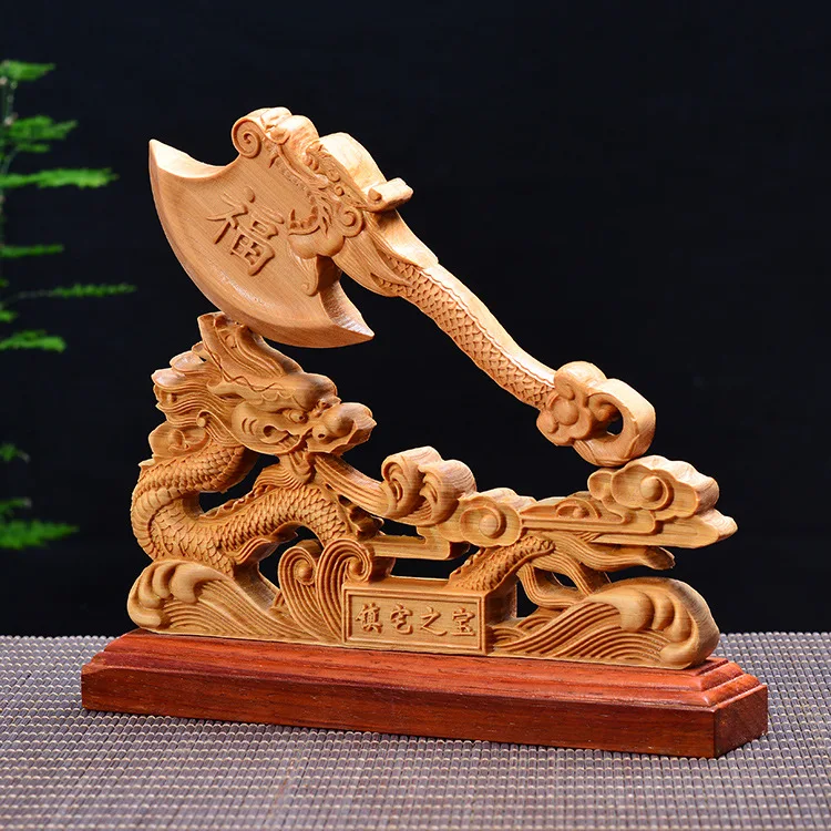 

Топор дракона с резьбой по дереву, деревянные поделки, подарок, украшение для дома и рабочего стола, офисные украшения (A1054)
