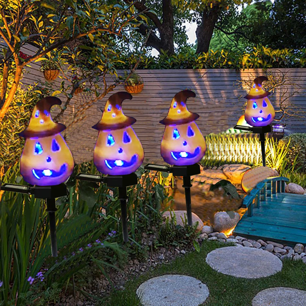 

LED Solar Light Powered Halloween Black Orange Pumpkin Hollow Out Color Light Flashing Waterproof Outdoor Garden Lawn Stake Lamp