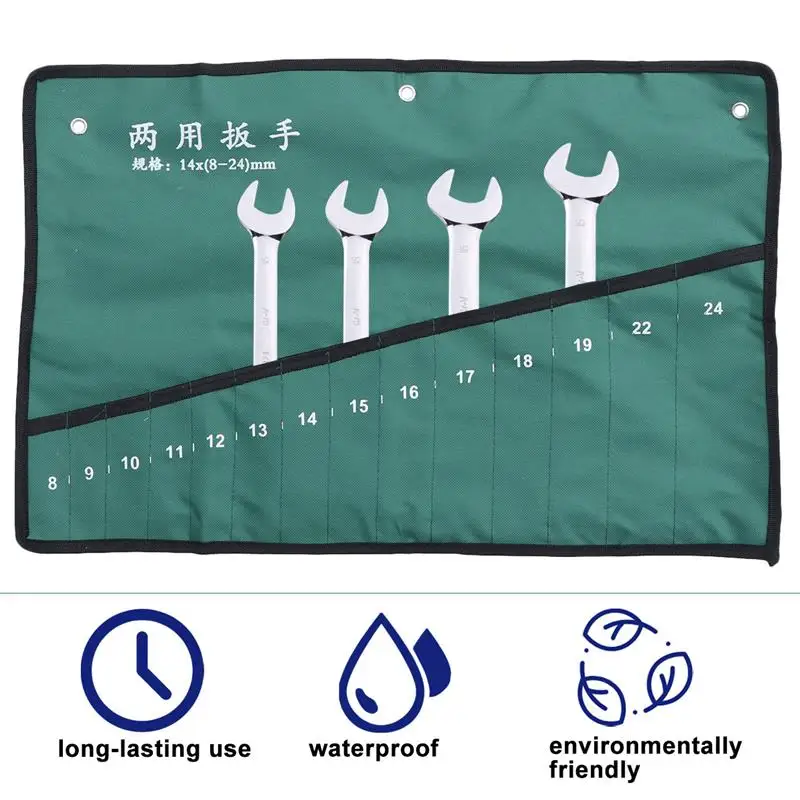 

Canvas Roll Tools Storage Bag 14-Pocket Spanner Wrench Organizer Pouch