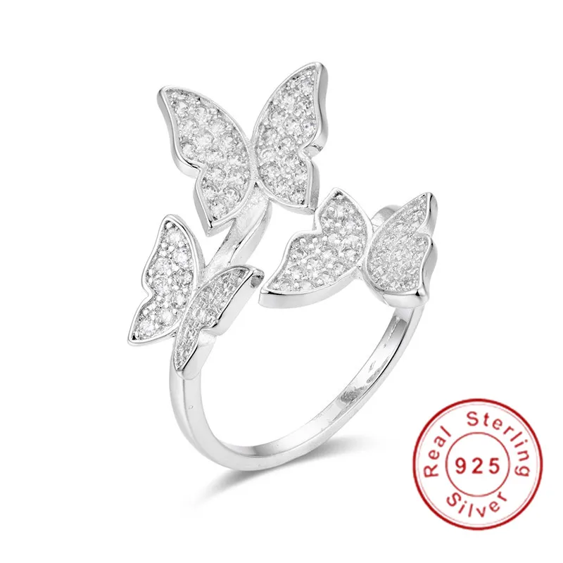 

100% 925 sterling silver open butterfly rings delicalte minimal girl Women Christmas gift cute silver Resizable ring Jewelry