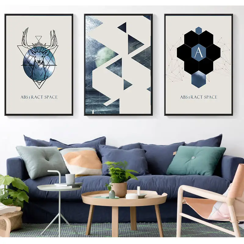 

Олень животных геометрические плакаты и репродукции, настенное Искусство Холст Картина настенные картины для гостиной дом в скандинавском...