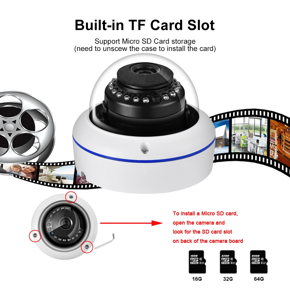 

Gadinan Super HD 5MP 3MP 2MP 1080P H.265X Surveillance IP SD Card Slot POE Camera Audio Microphone Dome Security Camera P2P