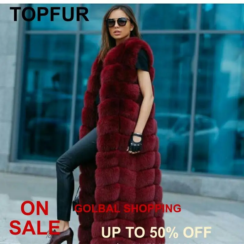 Женский жилет из натурального меха TOPFUR Длинная зимняя куртка натуральной кожи