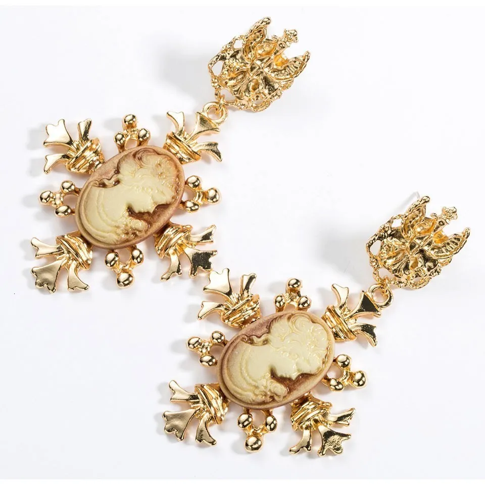 JOUVAL Court Portrait Girl Vintage Drop Earrings For Women Baroque Gold Alloy Big Dangle Handmade Earings Female Jewelry Brincos