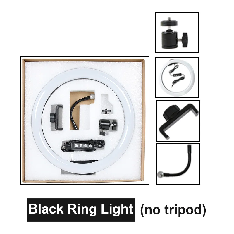 Black (no tripod) 1" Диммируемый фотографический светильник ing светодиодный кольцевой светильник 26 см кольцевая лампа с подставкой Штатив для Youtube Макияж Видео Live Studio - Цвет: Black (no tripod)