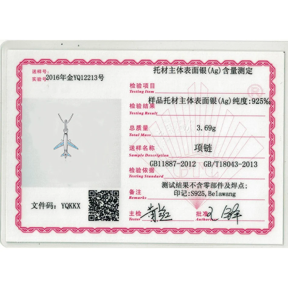 

ELESHE Trendy Real 100% 925 Sterling Silver with Blue Crysatl CZ Aircraft Airplane Necklace for Women Trendy Jewelry