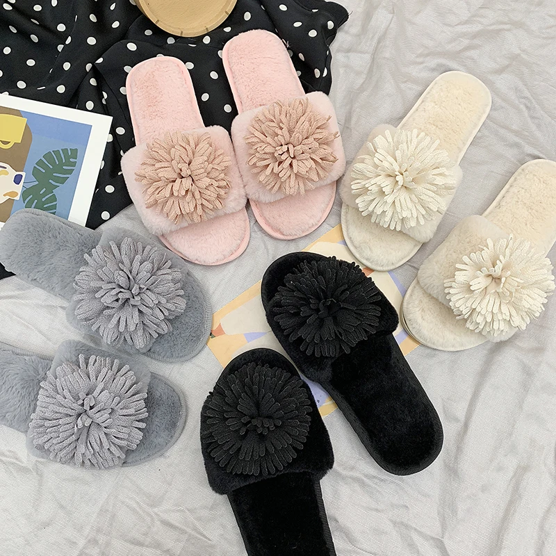 Домашние плюшевые женские шлепанцы однотонная нескользящая обувь для дома на