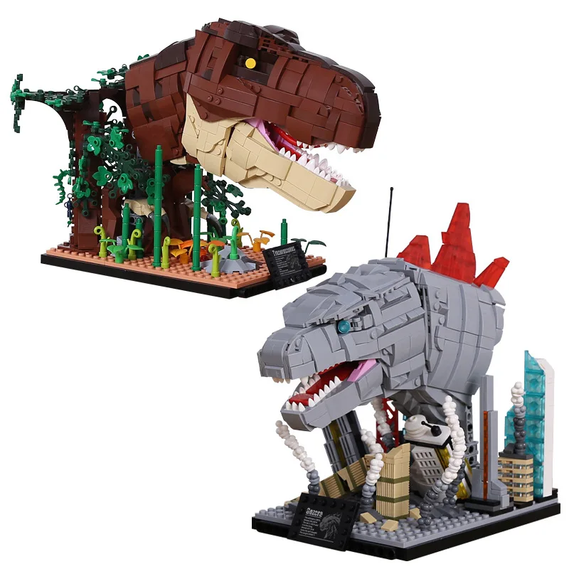 

Sounding Jurassic dinosaur Tyrannosaurus Rex Godzilla Helmet Toys Children Building Blocks Bricks kids Gift