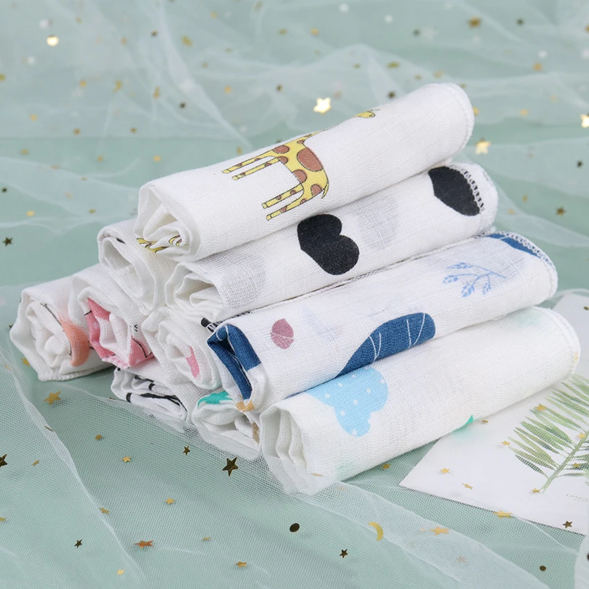 

5PCS Kids Baby Cartoon Towel Handkerchief Cotton Muslin Towel Handkerchiefs Two Layers Wipe Handkerchiefs 28X28cm