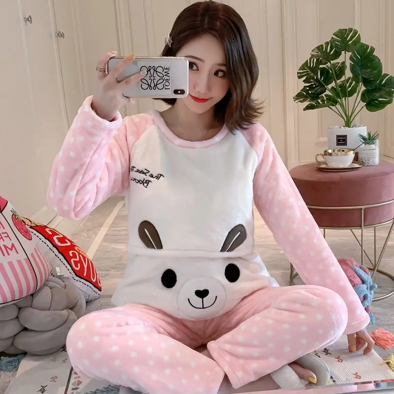 

Autumn Winter Thickening Flannel Month Clothing Postpartum Feeding Out Of Coral Fleece Pregnant Women Pajamas WarmSuit