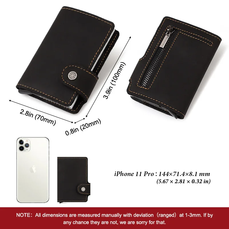 

Man Leather Purse RFID Blocking Safe Minimalist Wallet for Men with Slim Pop-up Aluminum Credit Card Holder EDC Cards Organizer