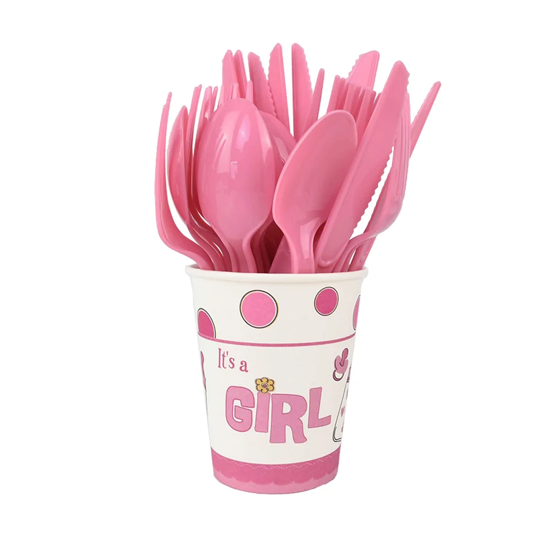 

Pink Baby Shower Decorations Paper Garland Disposable Plate Cups Baby Girls Gender Reveal Baptism Party Decor