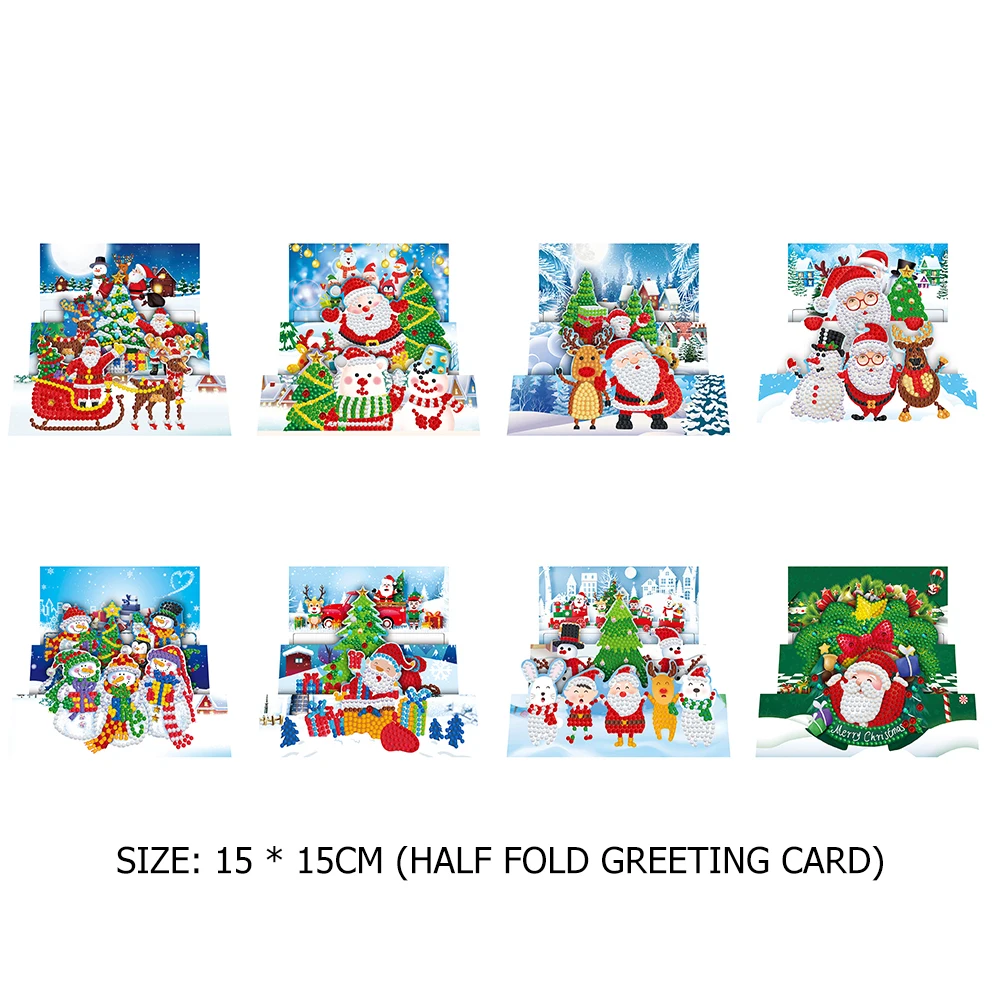 

8pcs DIY Diamond Painting Greeting Card Drill Merry Christmas Embroidery Kit Santa Claus Xmas Postcards Craft Home Decoration