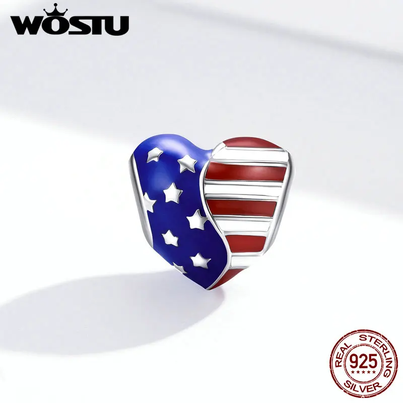 Бусины-шармы WOSTU из серебра 925 пробы в форме американского флага сердца CTC281 |