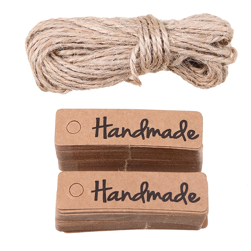 100 шт. бирки из крафт-бумаги с натуральным джутом