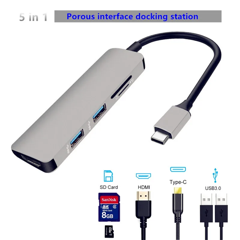 5-в-1 Mosible USB 3,0 для HDMI для телефона MacBook Pro Air HDMI 4K HD разъем с 3 портами(стандарт C ступицы колеса и концентратор 3,0 TF Card Reader слот PD