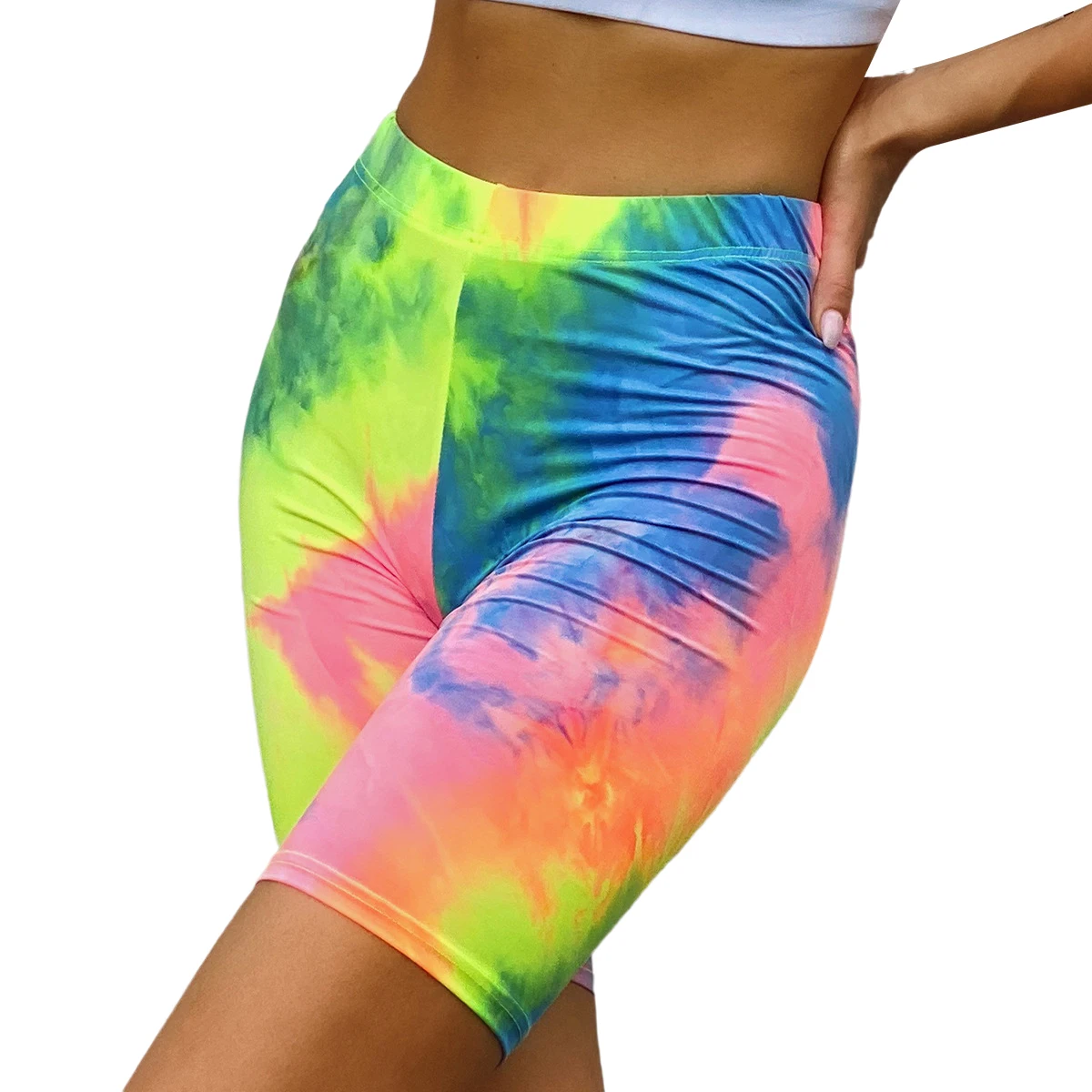 Шорты женские цветные с завышенной талией повседневные эластичные спортивные