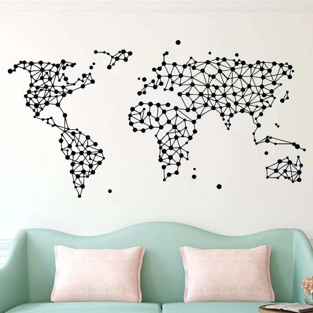 

Geometry World Map Vinyl Mural Stickers For House Living Room Decoration Bedroom Decor Office Wallpaper Wall Sticker