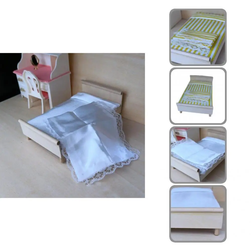 

Fashionable Dollhouse Bed Model Fade-less Rust-proof Miniature Double Bed Mini Bedroom Furniture Toy