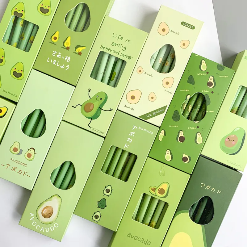 Ручка гелевая 0 5 мм с авокадо нейтральный кавайный черные голубые чернила