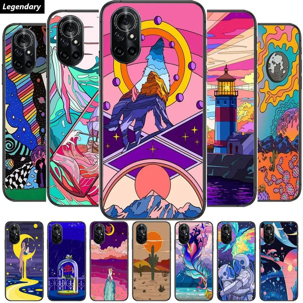 

Aesthetic art Clear Phone Case For Huawei Honor 20 10 9 8A 7 5T X Pro Lite 5G Black Etui Coque Hoesjes Comic Fash design