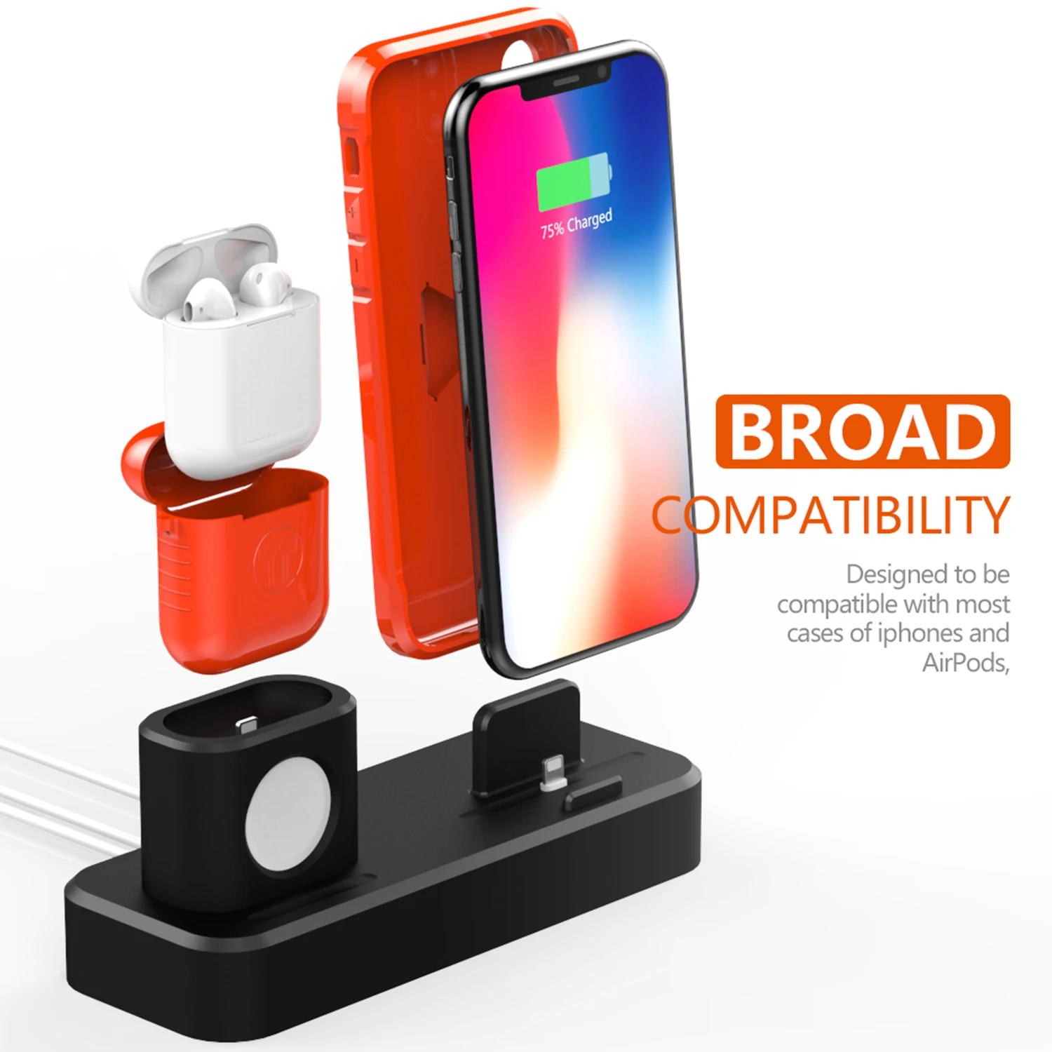 Besegad 3 in 1 Silicone Gel Charging Holder Dock Station Charger Stand cargador for Apple Watch iWatch AirPods iPhone X Xs Max