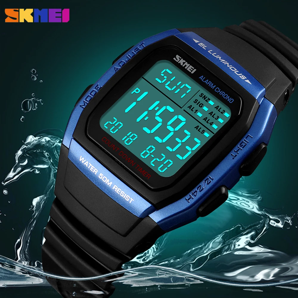 

Brand SKMEI 1278 Fashion Square Digital Watch Quality Plastic Sport Alarm Chronograph Electronic Men Watches Reloj Hombre